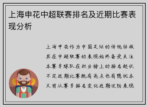 上海申花中超联赛排名及近期比赛表现分析